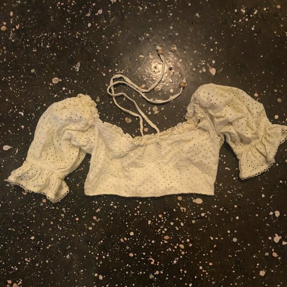 MAJORELLE Thalia Top Lemon Cream Yellow Crop Puff Sleeve Boho XS NWT $148 - Picture 3 of 4